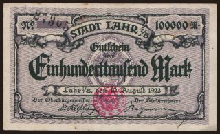 Lahr/ Stadt, 100.000 Mark, 1923