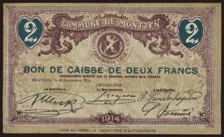 Montzen, 2 francs, 1914