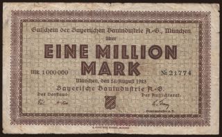 München/ Bayerische Bauindustrie A.G., 1.000.000 Mark, 1923