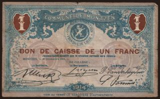Montzen, 1 franc, 1914