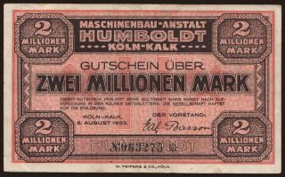 Köln-Kalk/ Maschinenbau-Anstalt Humboldt, 2.000.000 Mark, 1923