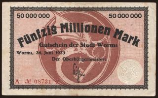 Worms/ Stadt, 50.000.000 Mark, 1923