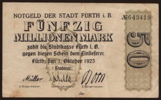 Fürth/ Stadt, 50.000.000 Mark, 1923