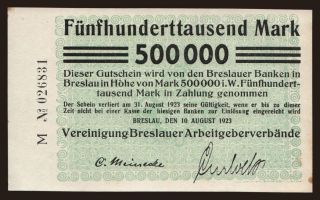 Breslau/ Vereinigung Breslauer Arbeitgeberverbände, 500.000 Mark, 1923