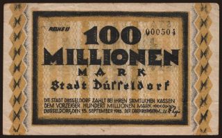 Düsseldorf/ Stadt, 100.000.000 Mark, 1923