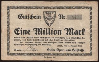 Kiel/ Kieler Spar- und Leihkasse, 1.000.000 Mark, 1923
