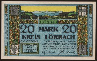 Lörrach, Müllheim, Schopfheim, Schönau/ Kreis, Amtsbezirke, 20 Mark, 1918
