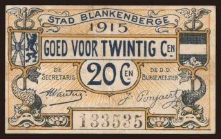Blankenberge, 20 centiemen, 1915