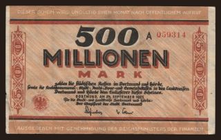 Dortmund/ Magistrat der Stadt, 500.000.000 Mark, 1923