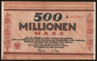 Dortmund-Hörde/ Magistrat der Stadt, 500.000.000 Mark, 1923