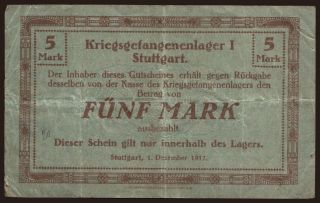 Stuttgart, 5 Mark, 1917