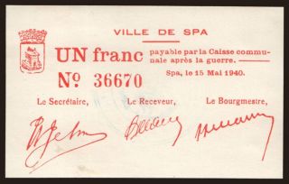 Spa, 1 franc, 1940