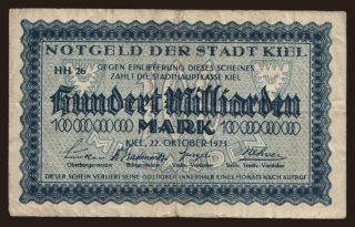 Kiel/ Stadt, 100.000.000.000 Mark, 1923