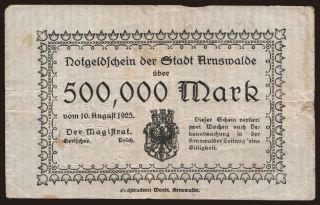 Arnswalde/Stadt, 500.000 Mark, 1923