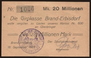 Brand-Erbisdorf/ Stadtgemeinde, 20.000.000 Mark, 1923