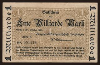 Gerthe/ Bergbau Aktiengesellschaft Lothringen, 1.000.000.000 Mark, 1923