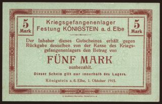 Königstein, 5 Mark, 1915