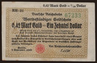 Berlin/ Deutsche Reichsbahn, 0.42 Mark Gold, 1923