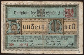Fulda/ Stadt, 100 Mark, 1922