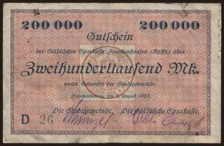 Frankenhausen/ Stadt und Städtische Sparkasse, 200.000 Mark, 1923