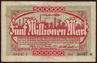 Willich/ Stahlwerk Becker A.G.m, 5.000.000 Mark, 1923