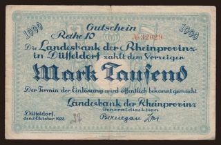 Düsseldorf/ Landesbank der Rheinprovinz, 1000 Mark, 1922