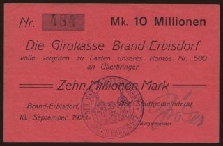 Brand-Erbisdorf/ Stadtgemeinde, 10.000.000 Mark, 1923