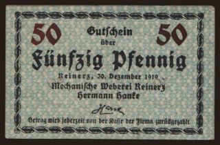 Reinerz/ Mechanische Weberei Reinerz, Hermann Hanke, 50 Pfennig, 1919