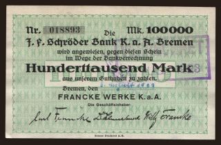 Bremen/ Francke Werke, 100.000 Mark, 1923