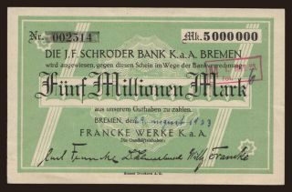 Bremen/ Francke Werke, 5.000.000 Mark, 1923