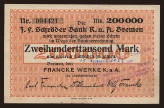 Bremen/ Francke Werke, 200.000 Mark, 1923