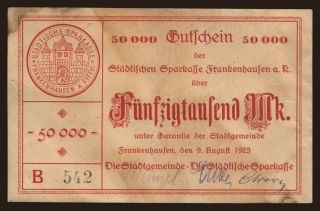 Frankenhausen/ Stadt und Städtische Sparkasse, 50.000 Mark, 1923