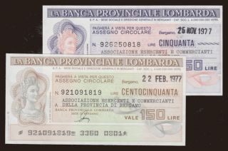 Banca Provinciale Lombarda, 50, 150 lire, 1977, (2x)