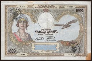 1000 dinara, 1931, verificato