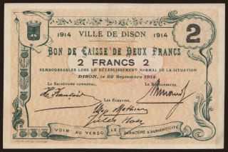 Dison, 2 francs, 1914