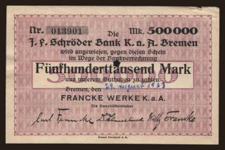 Bremen/ Francke Werke, 500.000 Mark, 1923