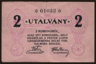 Budapest/ Pester Lloyd, 2 korona, 1919?