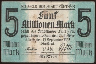 Fürth/ Stadt, 5.000.000 Mark, 1923