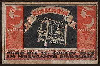 Reichenberg/ III. Internationale Reichenberger Messe, 5 Kronen, 1922