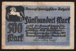 Braunschweig/ Braunschweigische Staatsbank, 500 Mark, 1922