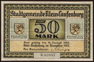 Klein-Laufenburg/ Stadtgemeinde, 50 Mark, 1922