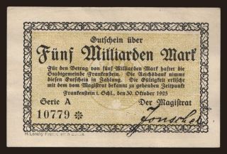 Frankenstein/ Stadt, 5.000.000.000 Mark, 1923 (1925)