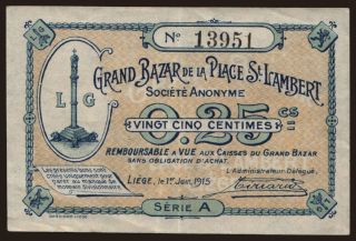 Liege/ Grand Bazar, 25 centimes, 1915