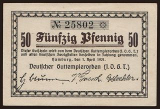 Hamburg/ Deutscher Guttemplerorden, 50 Pfennig, 1921