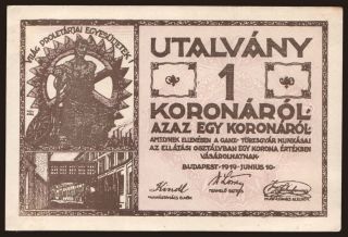Budapest/ Ganz törzsgyár, 1 korona, 1919