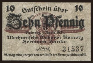 Reinerz/ Mechanische Weberei Reinerz, Hermann Hanke, 10 Pfennig, 1921
