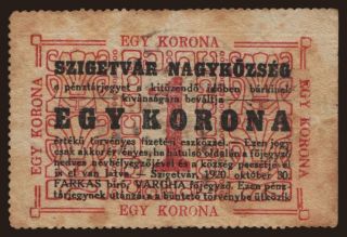 Szigetvár, 1 korona, 1920