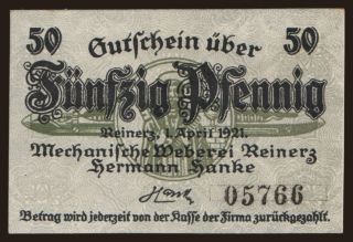 Reinerz/ Mechanische Weberei Reinerz, Hermann Hanke, 50 Pfennig, 1921