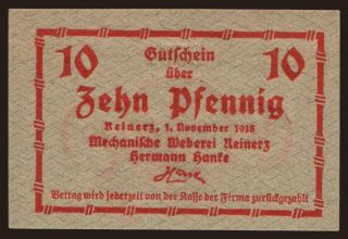 Reinerz/ Mechanische Weberei Reinerz, Hermann Hanke, 10 Pfennig, 1918