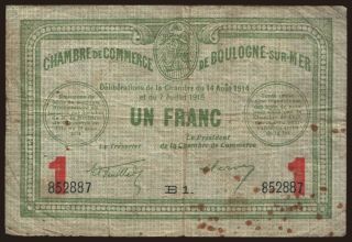 Boulogne sur Mer, 1 franc, 1914